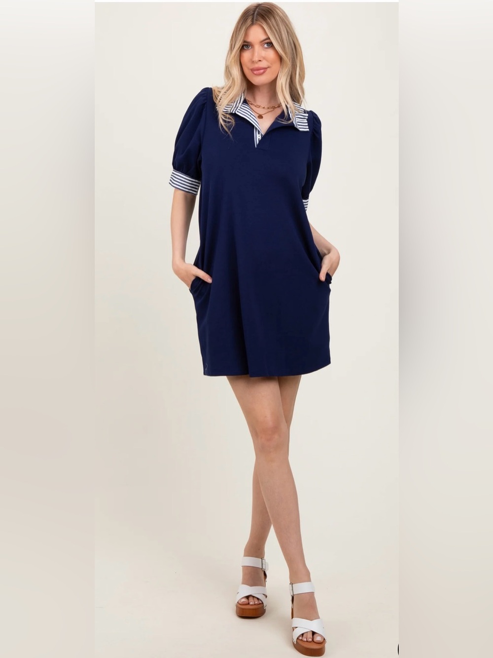 New Entro Polo Stripe Neck Dress in Navy size Large